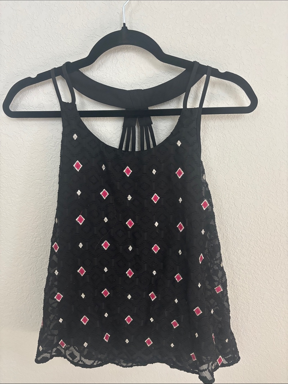 Candie's Black Lace Camisole with Pink & White Diamond Accents